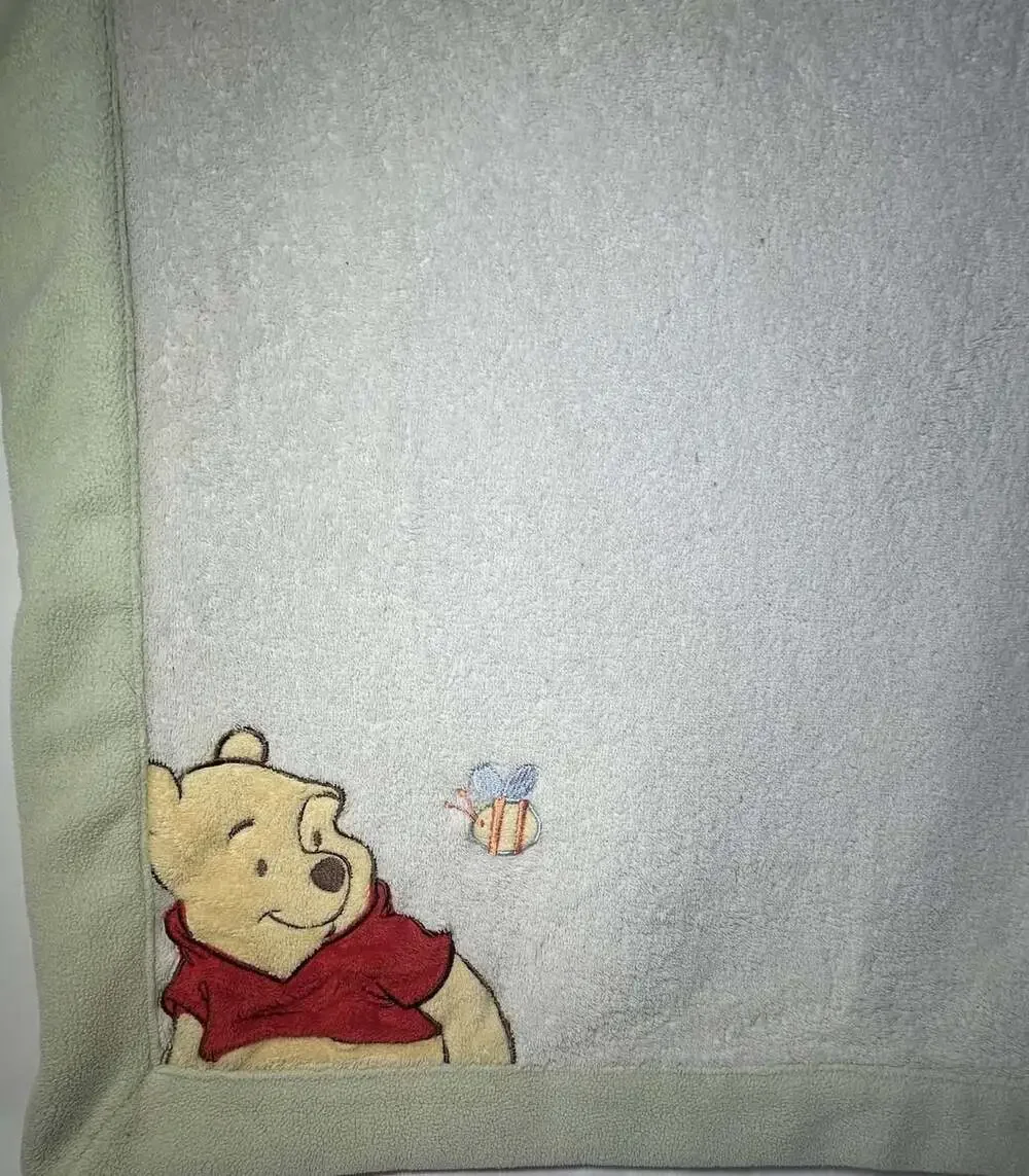 Winnie The Pooh and Bee Blanket cream with green edge 30x40”in READ
